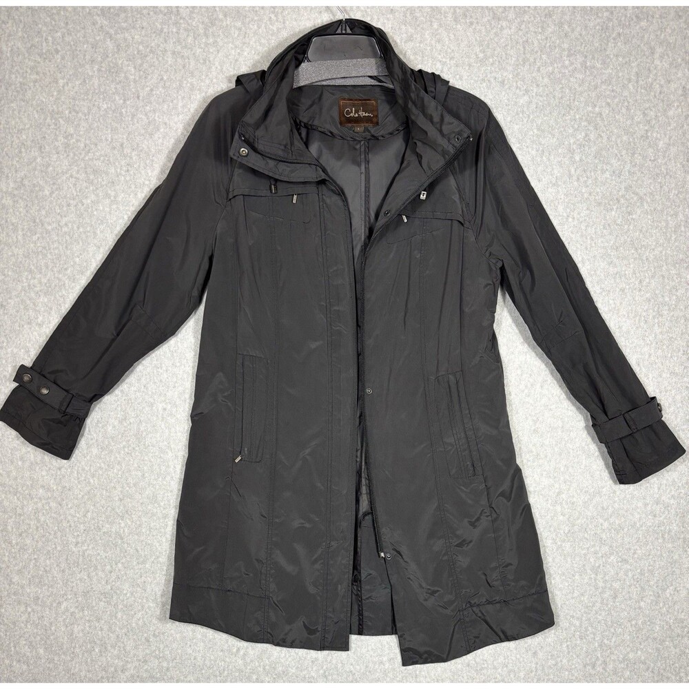 Cole Haan Women's Charcoal Black Packable Hood Lightweight Raincoat Size Large